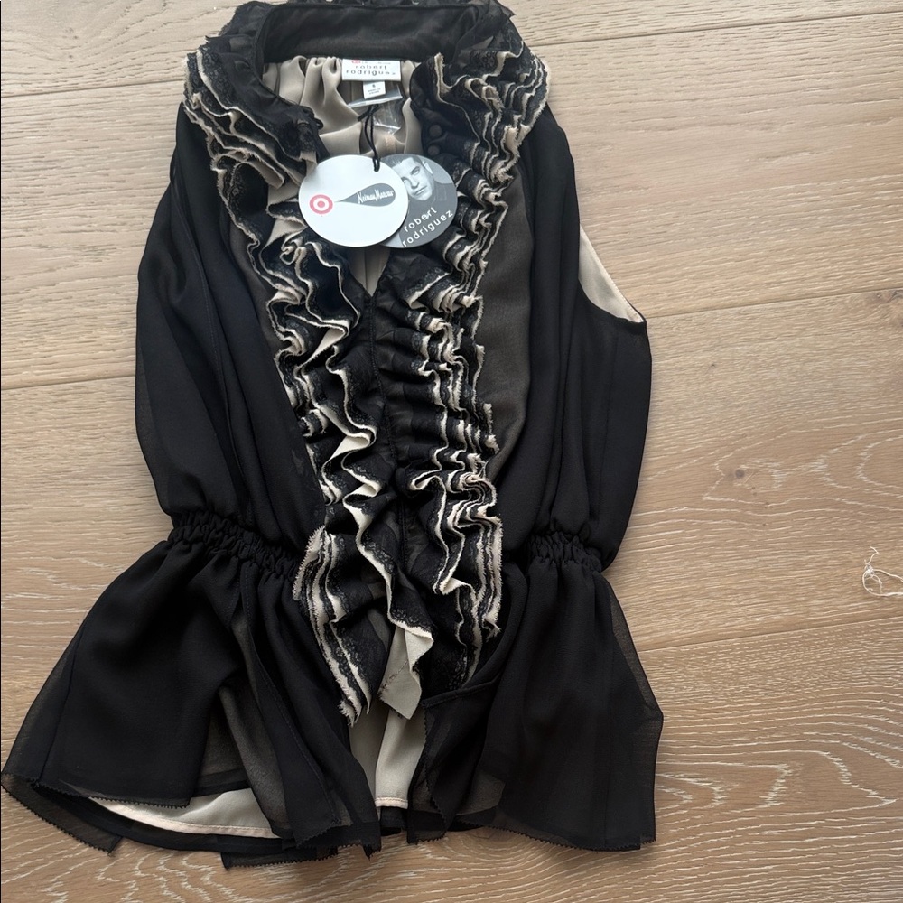 Robert Rodriguez Black and Cream Ruffled Blouse